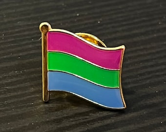 Polyseksueel (LHBTQ) Pride Flag-badge met zilveren achterkant voor revers, shirts, rugzakken, hoeden, enz...