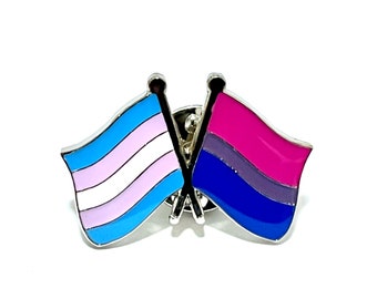 The Transgender + Bisexual (LGBTQ) Rainbow Stripes Pride DOUBLE Flag Pin Badge for Lapels, Shirts, Backpacks, Hats, etc...