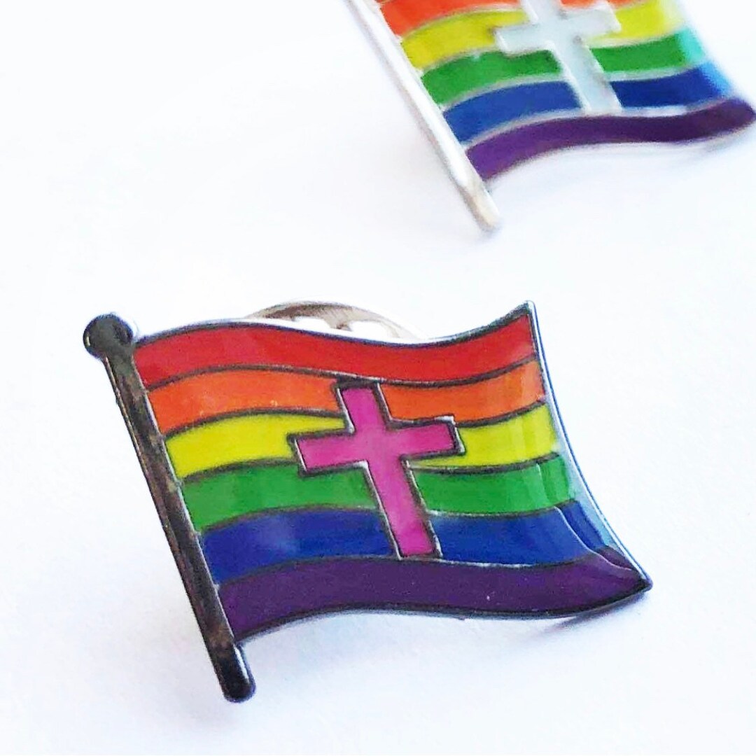 PINK LGBTQ Pride Christian Cross Rainbow Pin Badge for Lapels