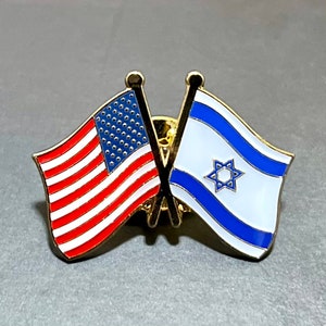 United States of America USA State of ISRAEL Star of David DOUBLE Flag Pin Badge for Lapels, Shirts, Backpacks, Hats, etc... Brass Metal Backing