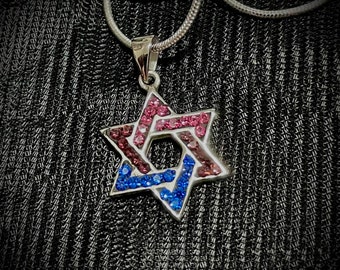 Jewish Bisexual Star of David Swarovski Silver Necklace Pendant LGBTQ - (Gold version available in separate listing.)