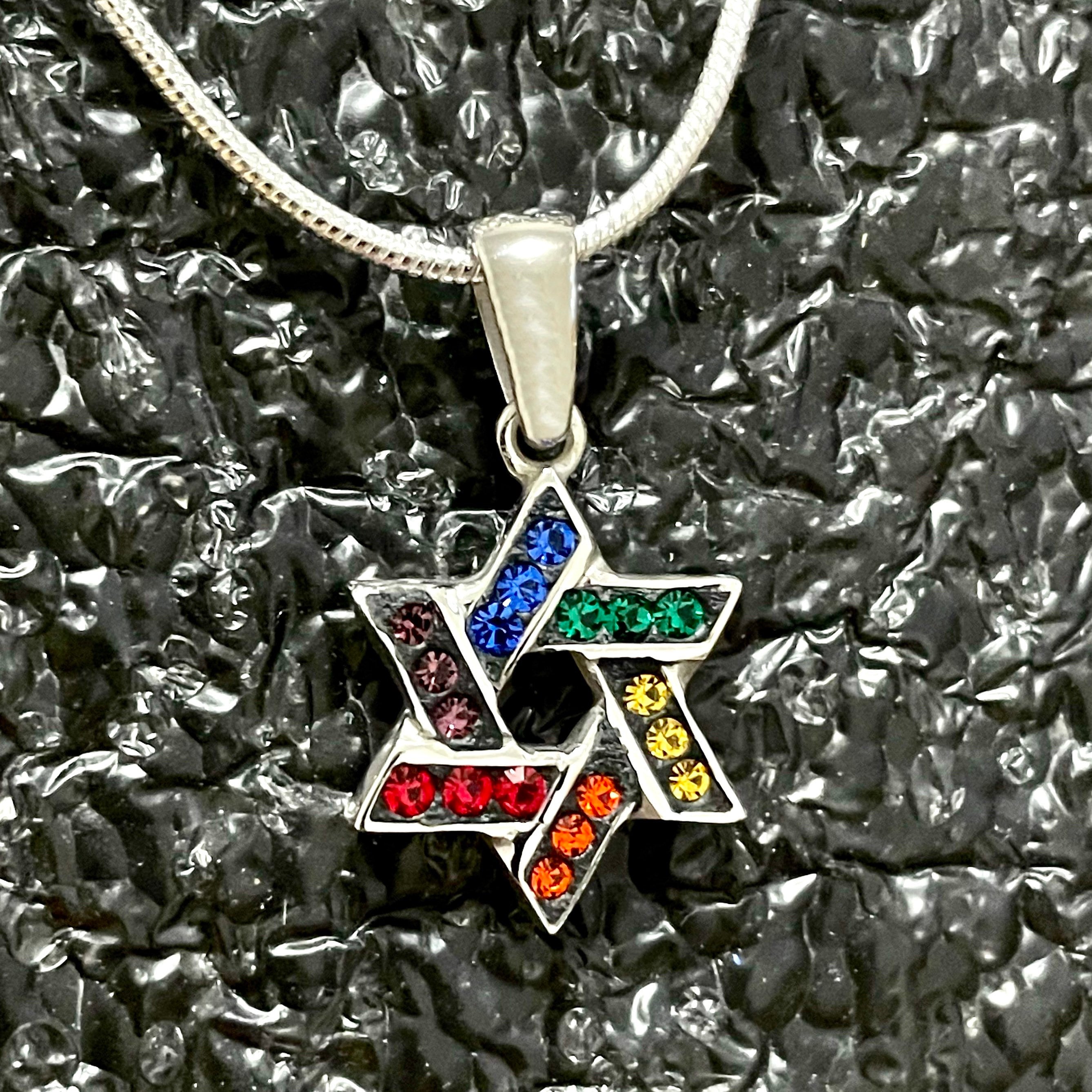 Rainbow star of david necklace sale