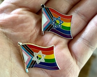 De "Ga'avah" Progressive Pride Rainbow Star of David-pin / badge voor revers, shirts, rugzakken,