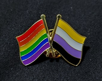 The LGBTQ + Nonbinary (Enby) Rainbow Pride DOUBLE Flag Pin Badge for Lapels, Shirts, Backpacks, Hats, etc...