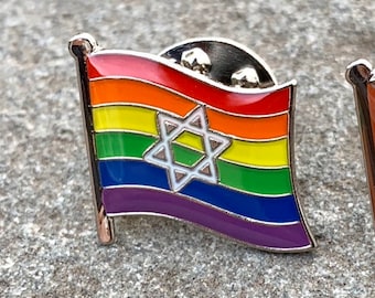 A “Chicago Marching Dykes” Rainbow Star of David Pin / Badge for Lapels, Shirts, Backpacks,