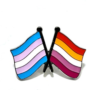 The Transgender + Lesbian (LGBTQ) Rainbow Stripes Pride DOUBLE Flag Pin Badge for Lapels, Shirts, Backpacks, Hats, etc...