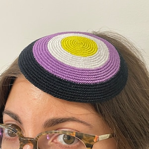 Non-binary Pride Kippah /Yarmulke Celebrating Queer Jews of All Identities in the USA, Israel & Kol Ha'Olam