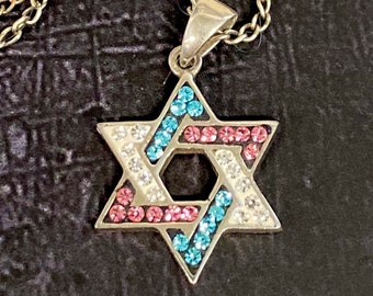 Jewish Transgender Pride Star of David Swarovski Silver Necklace Pendant LGBTQ