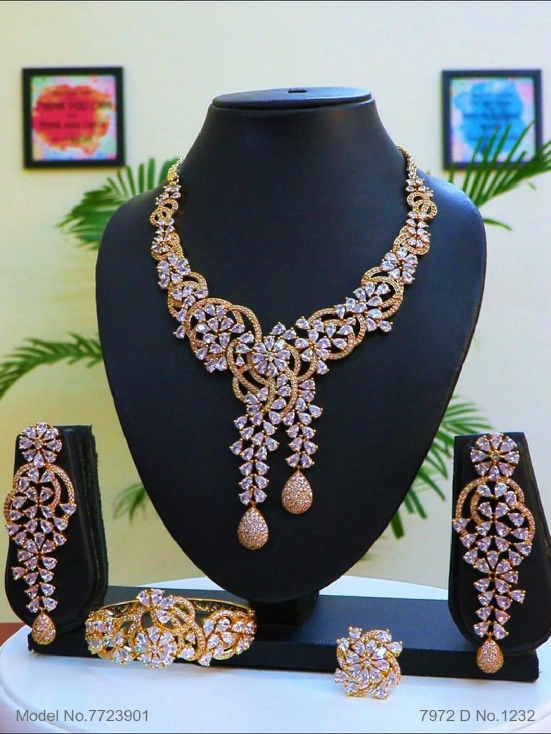 Gold-ruffle Glam 4-piece Jewelry Set - Necklace, Earrings, Bracelet ...