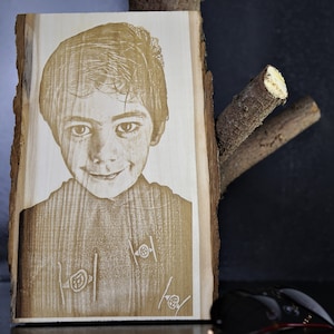 Laser Engraved Photo on Wood Plank: Personalized Family Portrait