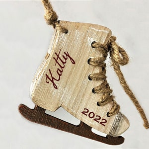 Laser Engraved Ice Skate Wood Christmas Ornament, Personalized Ice Skate Ornament