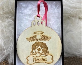 Engraved Wood Pet Memorial Ornament: Custom Dog Breed Gift