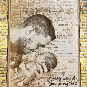 Photo on Wood, Newborn Photo Gift, Engraved Family Photo, Gift for Dad, Gift for Father, Gift for Mom, Anniversary Gift, Birthday Gift