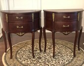 Louis XV-style Semi Antique Victorian Old World French Country Matching Side Tables with Drawers
