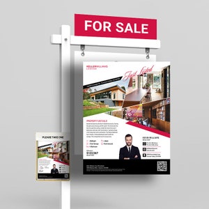 Keller Williams Listing Flyer Design! Made in Canva! Ready to download! 10 Different Designs Available on our website, AgentMotif.com!