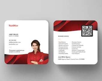 Insurance Business Cards, Rounded Corners, 3x3 Size (Printed)