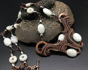 Peace Burmese Jadeite And Copper Wire wrapped Pendant and Necklace