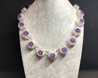 Bubbles Crackled Quartz and Amethyst handmade necklace