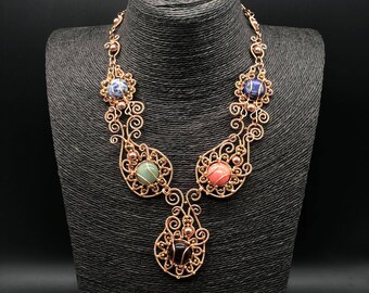 Paisley Princess Copper Wire Weave Gemstone handmade necklace