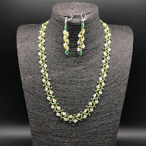Daisy Chain Handmade Glass Seed Bead Necklace and Earring Set