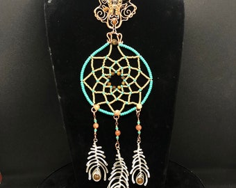 Wolf Dreamcatcher Necklace with Tiger's Eye and Moonstone