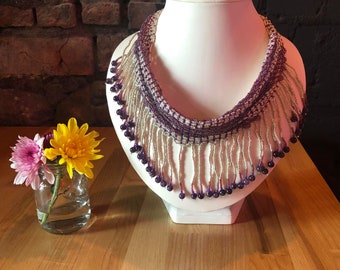 Amethyst Seed Beaded Scarf Necklace