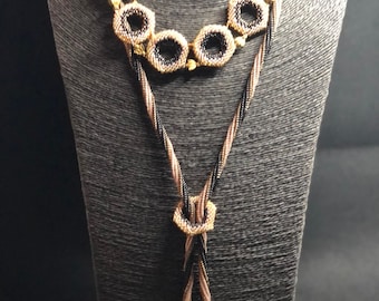 Honey Bee Double Necklace, glass seed beads, handmade