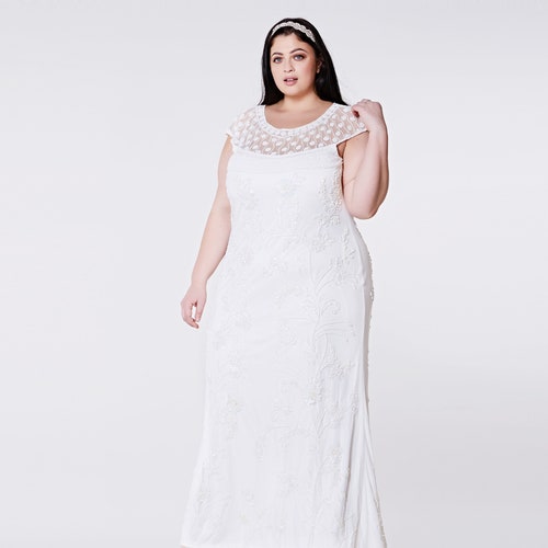 Plus Size White Wedding Prom Maxi Gown Hand Embellished Dress - Etsy