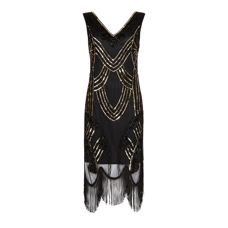 Plus size Black Flapper Fringe Dress 1920s Great Gatsby Art | Etsy