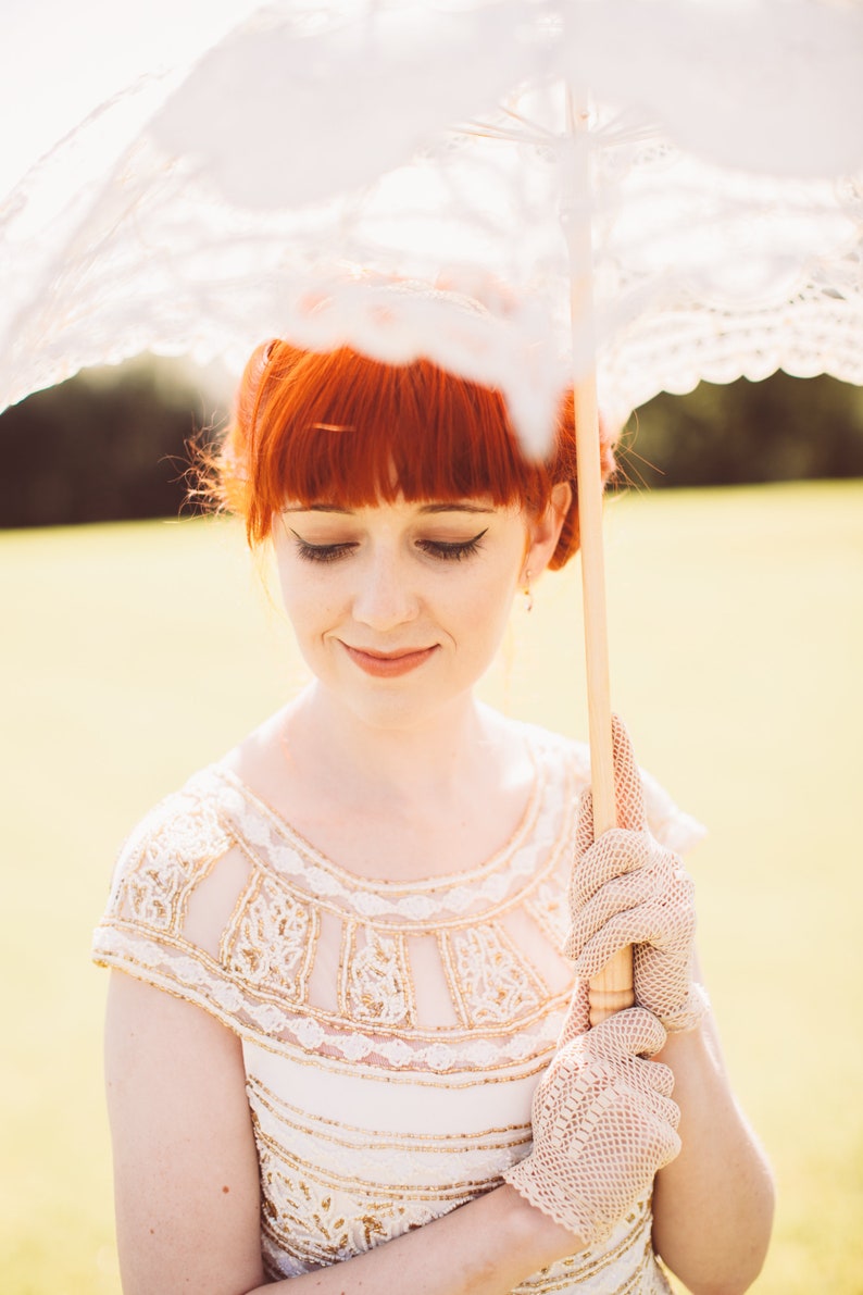 Vintage Inspired Ivory Gold Flapper Fringe Dress Hand Embellished