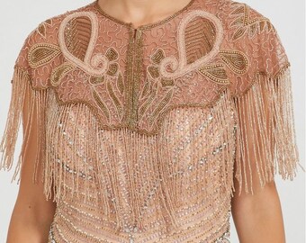 Suzi Hand Embellished Cape in RoseGold Wedding Bridal Embellished 20s Great Gatsby Charleston Flapper Art Deco Downton Abbey Bridal