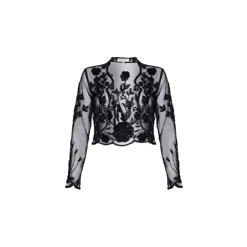 Tess Flapper Black Jacket Bolero Plus Size 20s Wedding Great Gatsby Art Deco Downton Abbey Shrug cape Cover up New