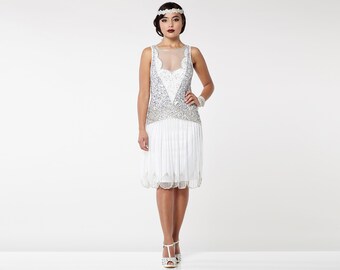 white 1920s flapper dress