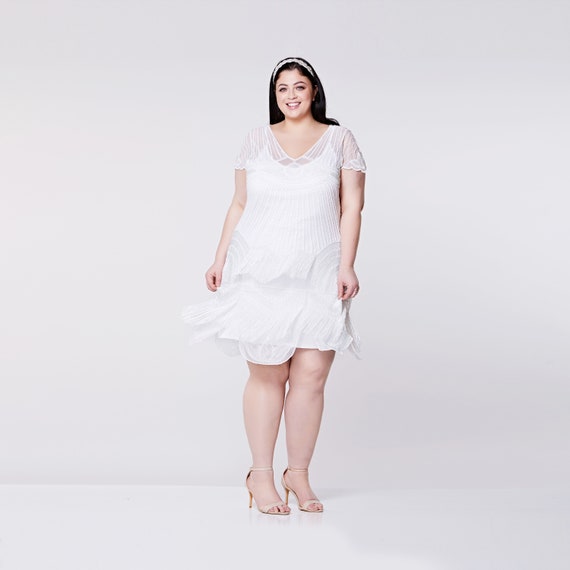 plus size white fringe dress