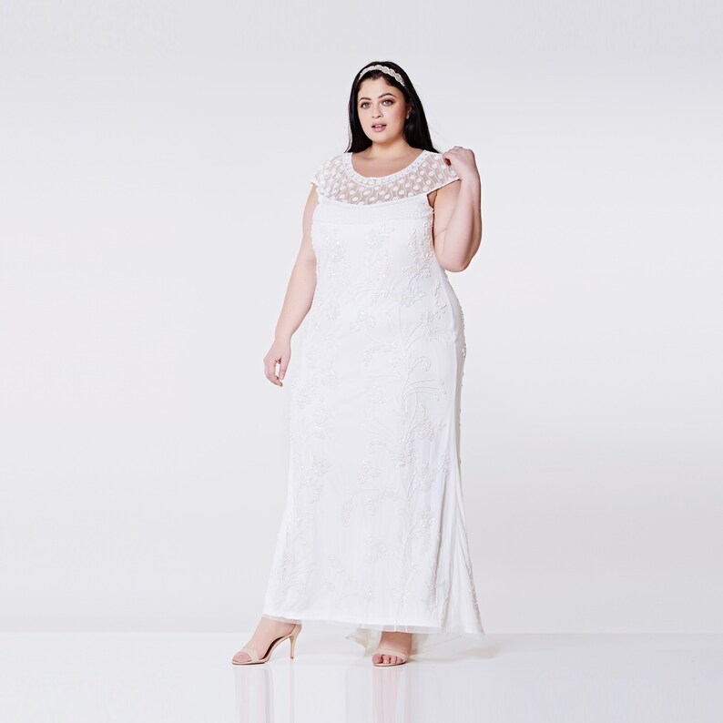 Plus Size White Wedding Prom Maxi Gown Hand Embellished Dress - Etsy