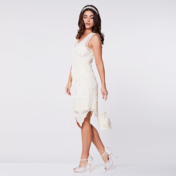 cream fringe dress