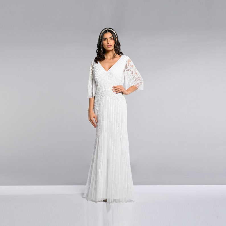 Norma 3 4 Sleeve Wedding Gown Prom Dress 1920s Great Gatsby Etsy