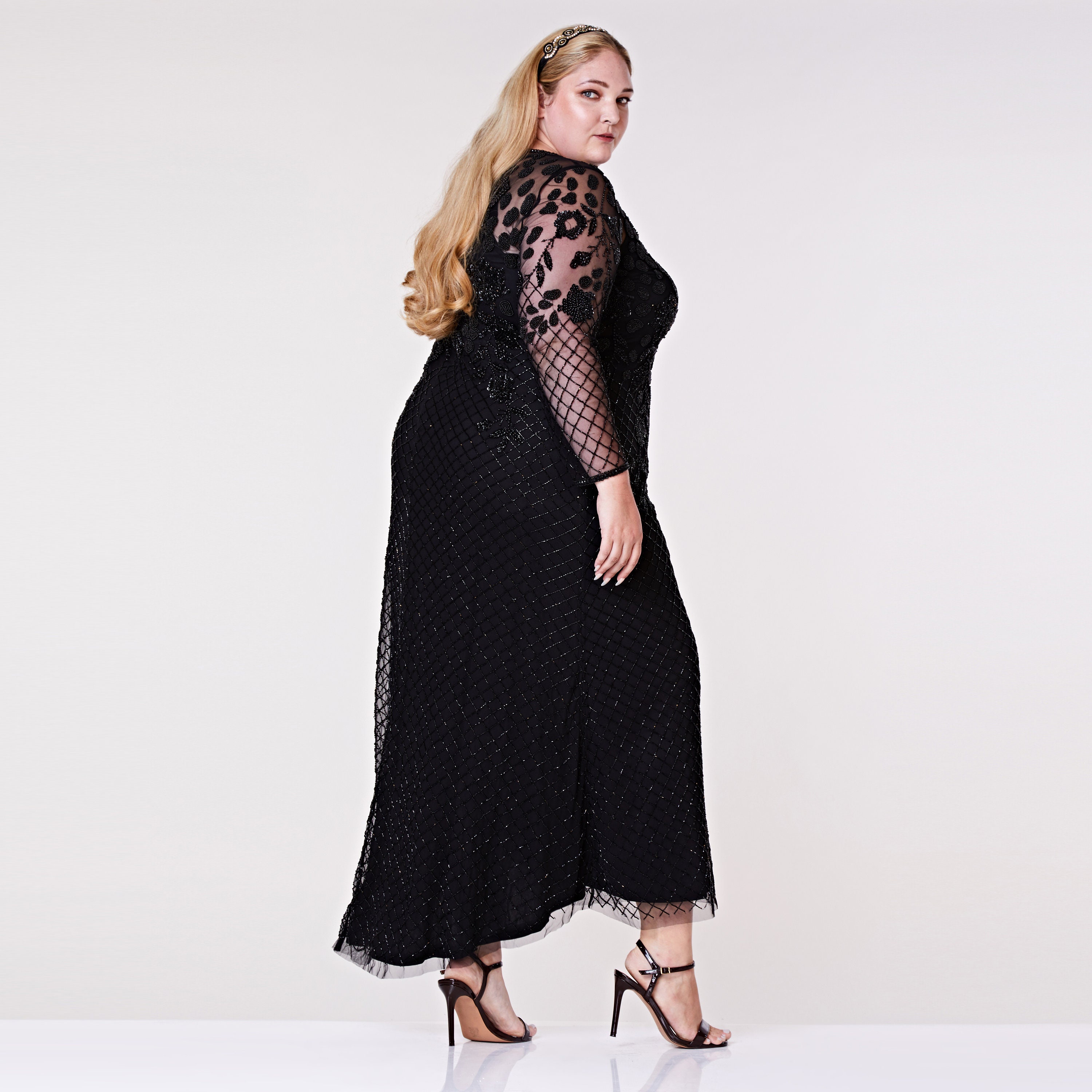 Plus Size Polly Black Long Sleeve Gown Maxi Prom Dress 1920s | Etsy