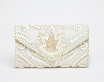 Vegas Hand Embellished Clutch Bag in Cream Wedding Bridal Bridesmaids Embellished 20s Great Gatsby Flapper Art Deco