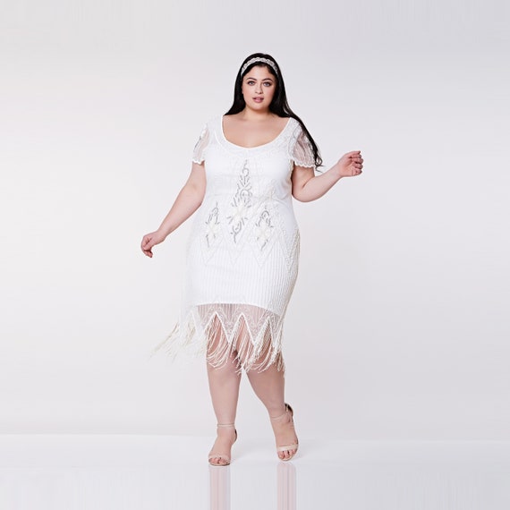 plus size white flapper dress