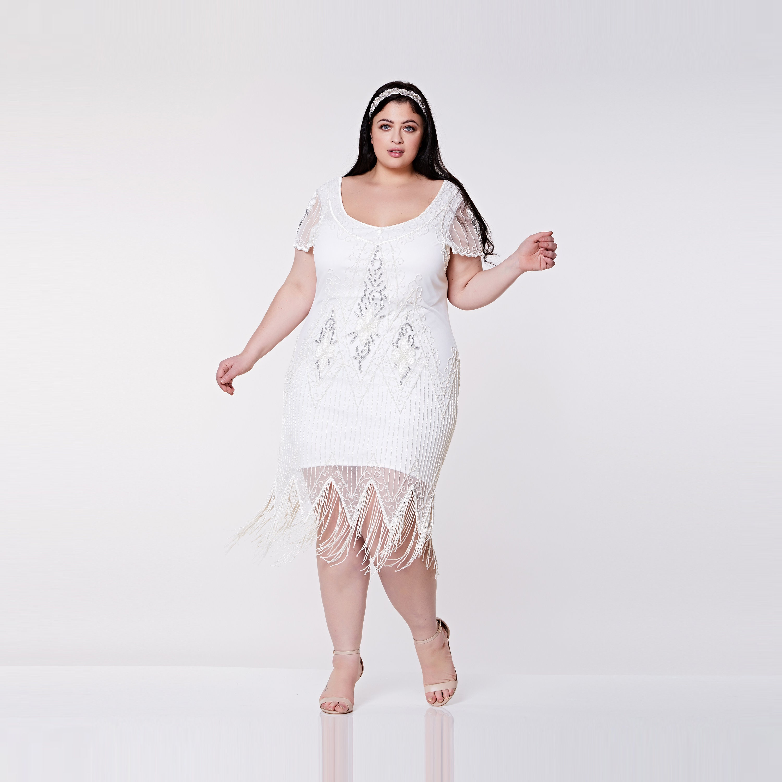 Plus Size White Flapper Dress 20s Great 