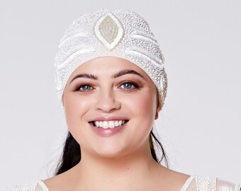 Vegas Turban in Cream hand made head piece Great Gatsby Flapper Vintage inspired 20s Downton Abbey Art Deco Speakeasy