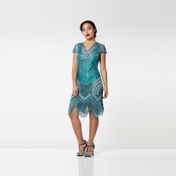 teal fringe dress