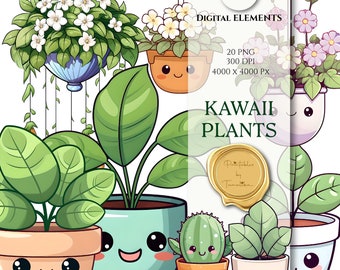 Kawaii House Plant Clipart Kawaii Plants Clipart Cute House Plants Kawaii Plants Stickers PNG Cute Scrapbook Stickers For Planner