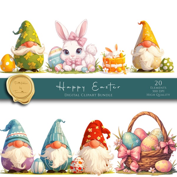 Easter bunny basket clipart bundle, Easter clipart, Digital Clipart, Easter designs, With transparent background and commercial use