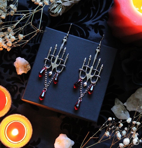 THE ORIGINAL Blood Drinking Ruby Red Chandelier Earrings - Gothic 