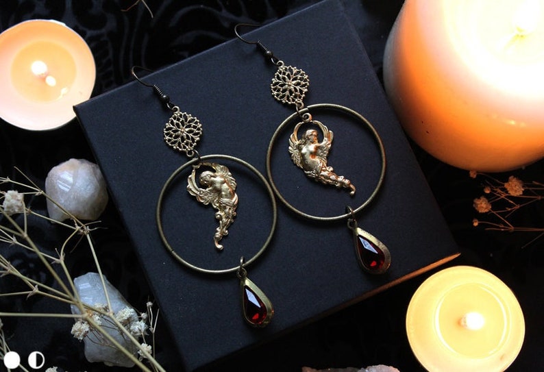 Garden of Desire gothic earrings, gothic jewelry, Angel jewelry, alternative earrings, witchy jewelry, victorian gothic, occult jewelry image 1
