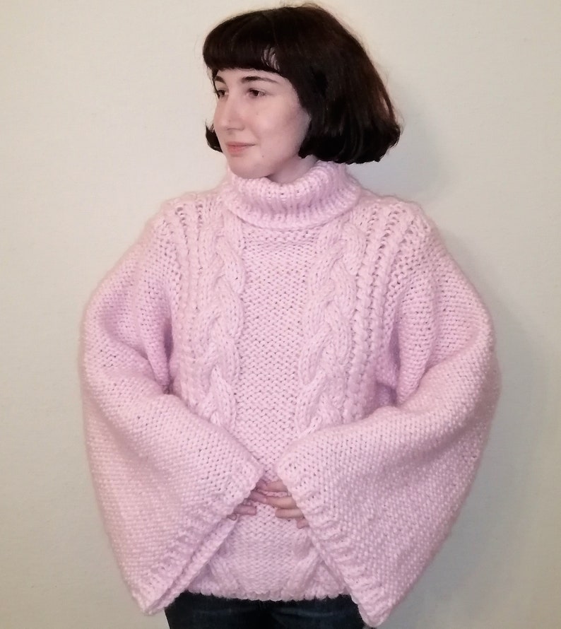 Pink Knit Sweater Chunky Knit Sweater Turtleneck Knit Sweater Etsy