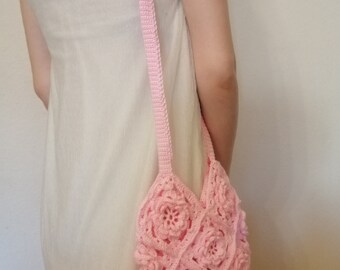 Pink Crochet Bag, Handmade Bag, Elegant Crochet Bag, Cute Pink Bag, Crochet Shoulder Bag, Baby Pink Flower Bag