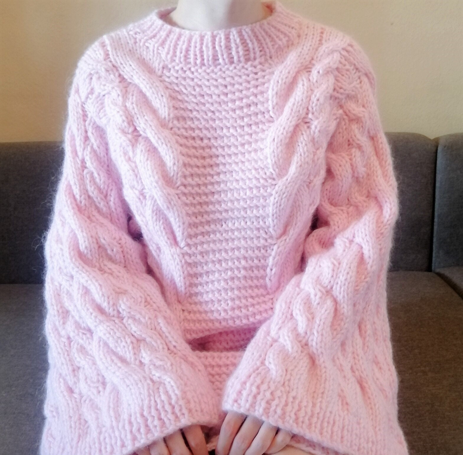 KNITTING PATTERN Beginner Easy Cable Sweater Women/chunky Yarn Vintage Knit  Pattern/instant PDF Download/womens Top Chunky Pattern Beginner 